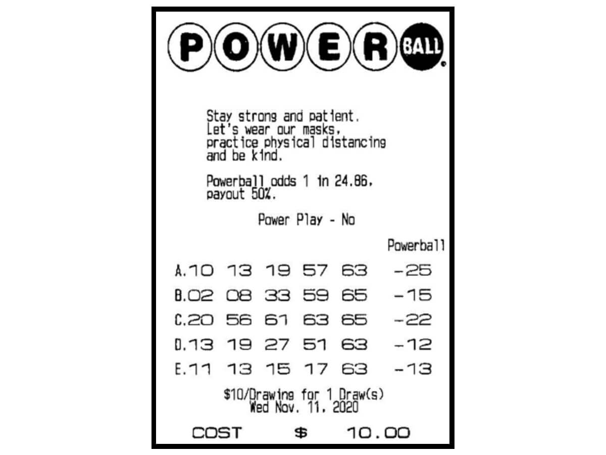 Выигрышный билет А.Ф. в лотерею Powerball